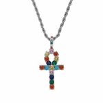 Fashion, accesorii si bijuterii - Femei - Bijuterii femei - Coliere femei - Colier MBrands cu pandantiv in forma ankh, cristale zirconiu colorate - Argintiu - Infinity.ro