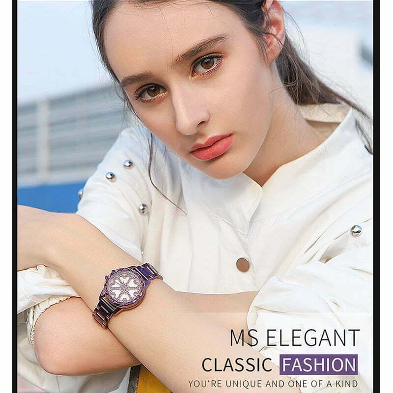 Fashion, accesorii si bijuterii - Femei - Bijuterii femei - Ceasuri femei - Ceas de dama Sanda, cadran in forma de inimioare rotative 360 grade - Mov - Infinity.ro