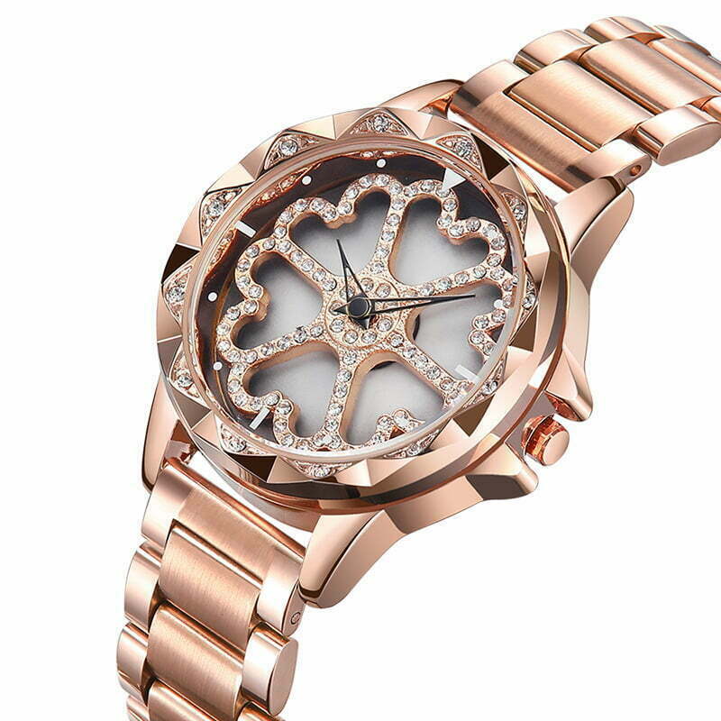 Fashion, accesorii si bijuterii - Femei - Bijuterii femei - Ceasuri femei - Ceas de dama Sanda, cadran in forma de inimioare rotative 360 grade - Mov - Infinity.ro