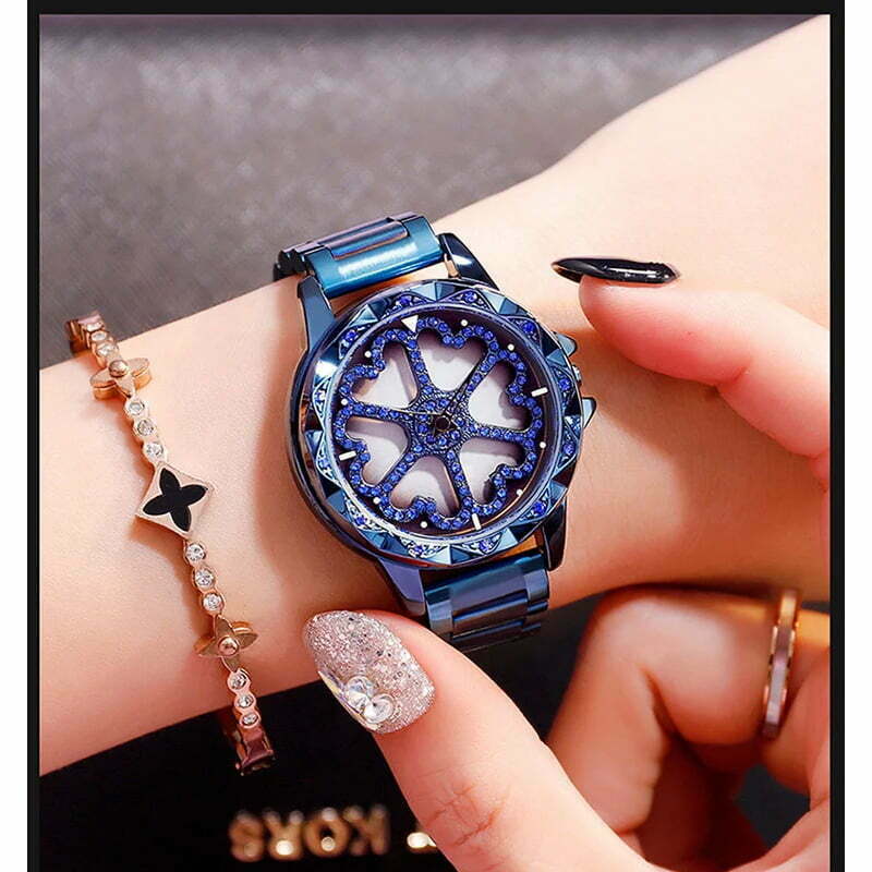 Fashion, accesorii si bijuterii - Femei - Bijuterii femei - Ceasuri femei - Ceas de dama Sanda, cadran in forma de inimioare rotative 360 grade - Mov - Infinity.ro