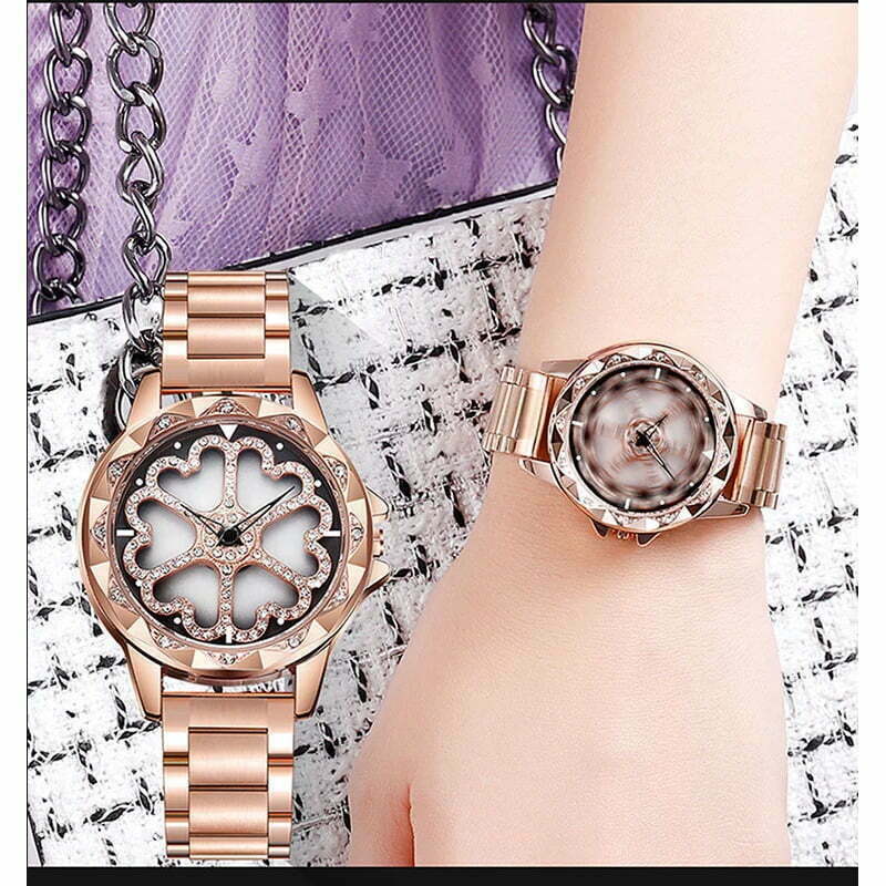 Fashion, accesorii si bijuterii - Femei - Bijuterii femei - Ceasuri femei - Ceas de dama Sanda, cadran in forma de inimioare rotative 360 grade - Mov - Infinity.ro