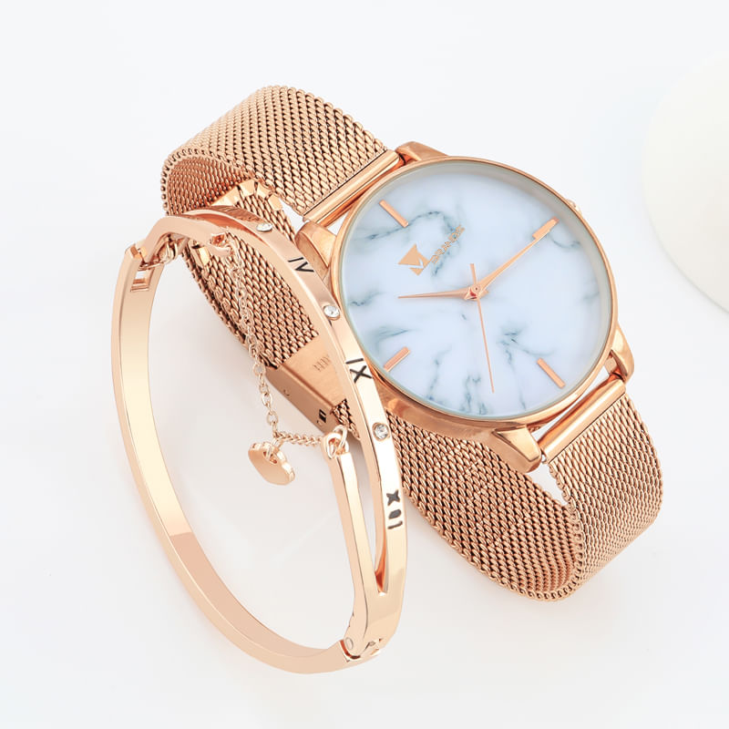 Fashion, accesorii si bijuterii - Femei - Bijuterii femei - Ceasuri femei - Set Mbrands de dama ceas quartz si bratara in forma de inima - Infinity.ro