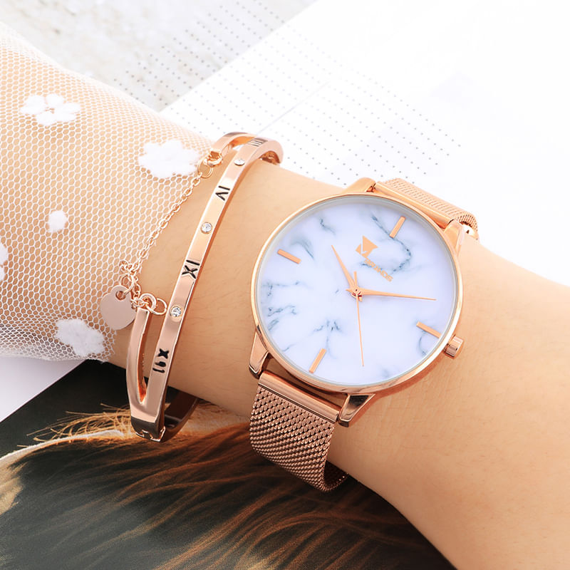 Fashion, accesorii si bijuterii - Femei - Bijuterii femei - Ceasuri femei - Set Mbrands de dama ceas quartz si bratara in forma de inima - Infinity.ro