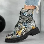 Fashion, accesorii si bijuterii - Femei - Incaltaminte femei - Ghete femei - Ghete dama MBrands HI Tops, din piele ecologica, imblaniti, cu presaj sarpe - 38, Galben/Maro - Infinity.ro