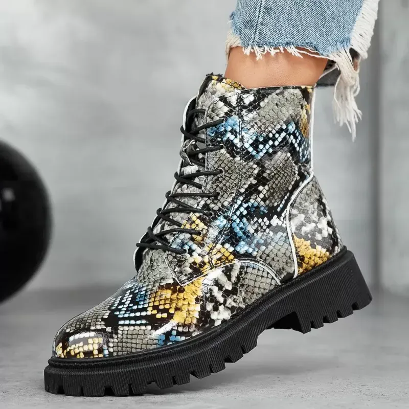 Fashion, accesorii si bijuterii - Femei - Incaltaminte femei - Ghete femei - Ghete dama MBrands HI Tops, din piele ecologica, imblaniti, cu presaj sarpe - 38, Galben/Maro - Infinity.ro