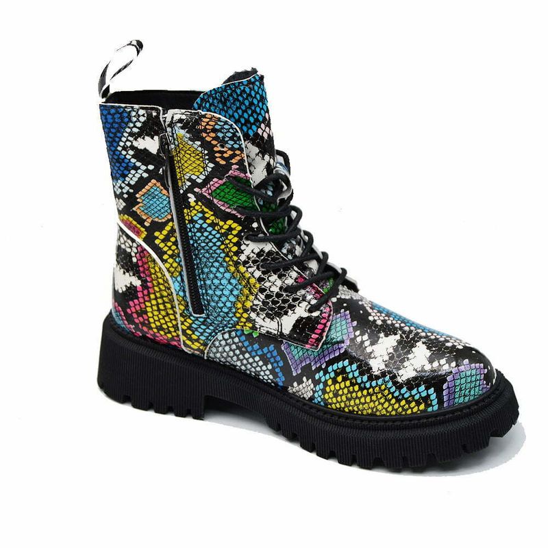 Fashion, accesorii si bijuterii - Femei - Incaltaminte femei - Ghete femei - Ghete dama MBrands HI Tops, din piele ecologica, imblaniti, cu presaj sarpe - 38, Galben/Maro - Infinity.ro