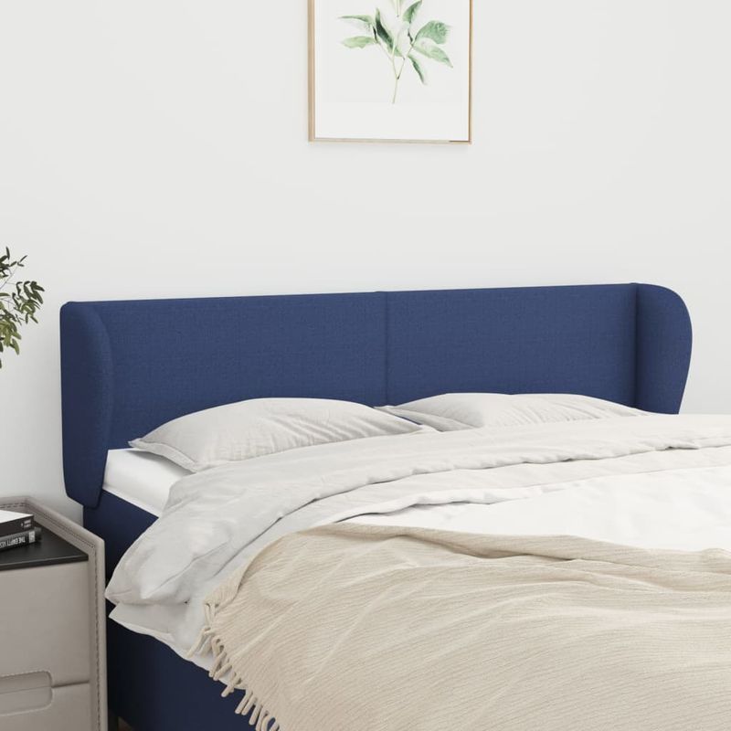 Casa si Gradina - Mobilier - Paturi si accesorii - Accesorii paturi - Tablie de pat cu aripioare, albastru, 147x23x78/88 cm textil - Infinity.ro