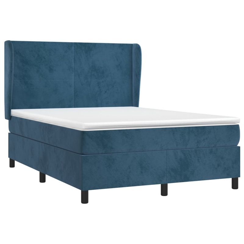 Casa si Gradina - Mobilier - Paturi si accesorii - Paturi - Pat box spring cu saltea, albastru inchis, 140x200 cm, catifea - Infinity.ro
