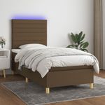 Casa si Gradina - Mobilier - Paturi si accesorii - Paturi - Pat cu arcuri, saltea si LED, maro inchis, 90x200 cm, textil - Infinity.ro