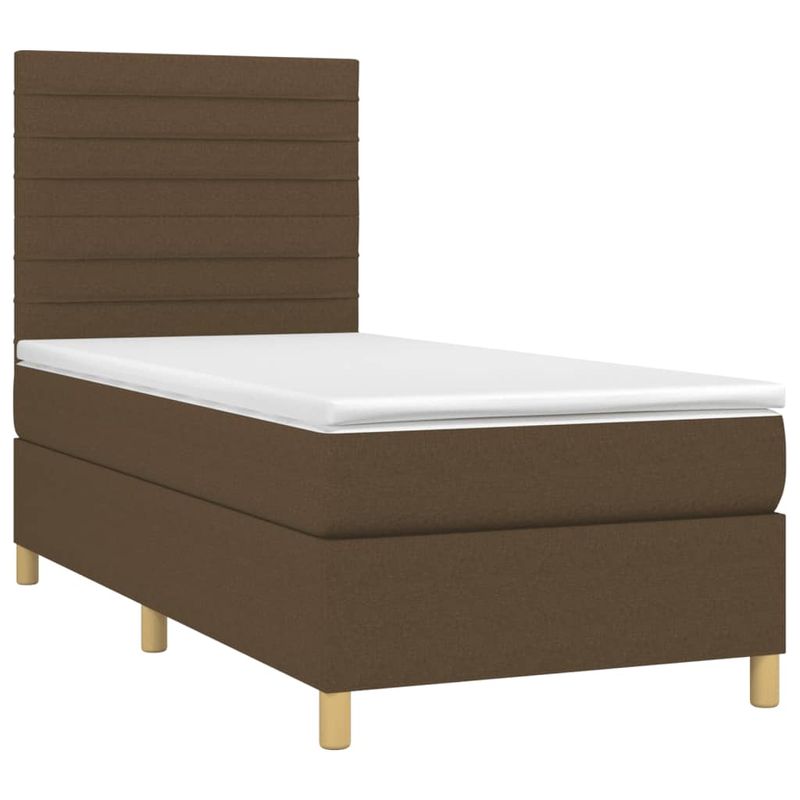 Casa si Gradina - Mobilier - Paturi si accesorii - Paturi - Pat cu arcuri, saltea si LED, maro inchis, 90x200 cm, textil - Infinity.ro
