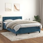 Casa si Gradina - Mobilier - Paturi si accesorii - Paturi - Pat box spring cu saltea, albastru inchis, 140x190 cm, catifea - Infinity.ro