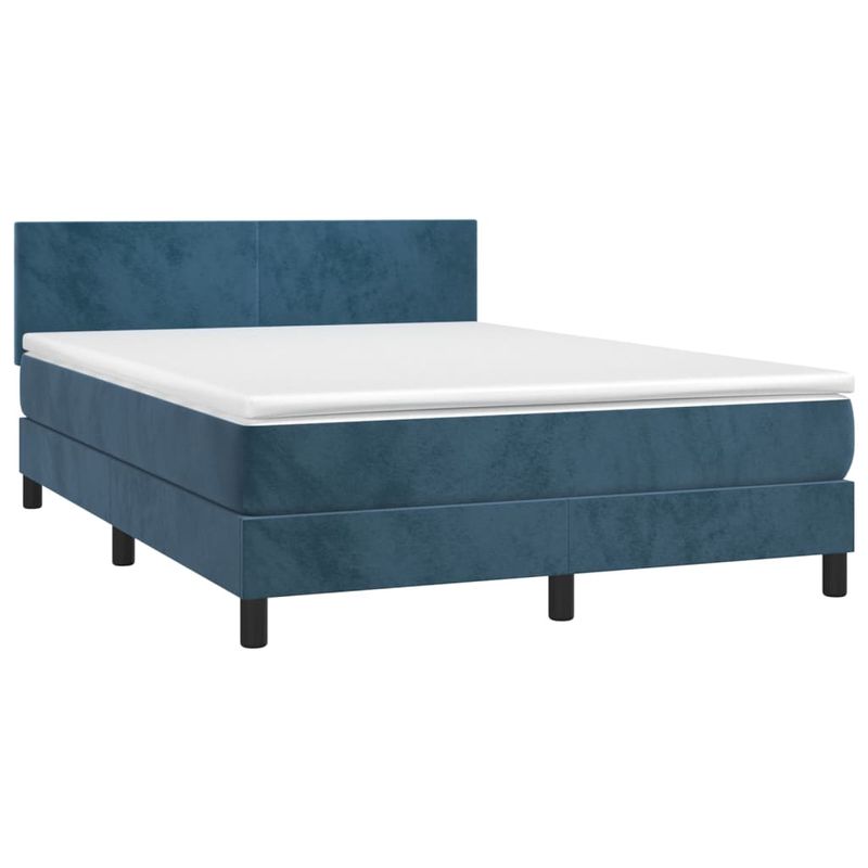 Casa si Gradina - Mobilier - Paturi si accesorii - Paturi - Pat box spring cu saltea, albastru inchis, 140x190 cm, catifea - Infinity.ro