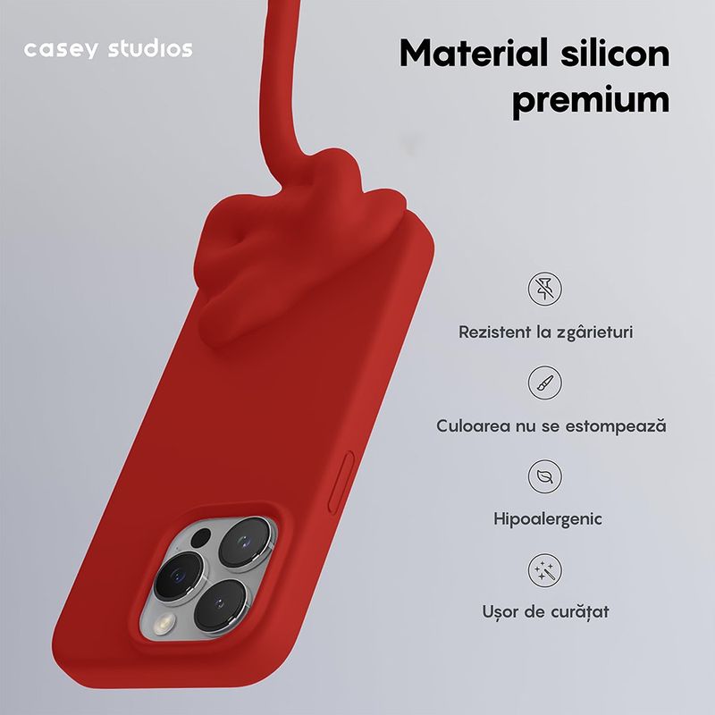 Laptop, Telefoane si Tablete - Telefoane mobile si accesorii - Accesorii Telefoane - Huse telefoane - Husa Casey Studios pentru iPhone 15 Pro Max, Soft Silicone Premium, Microfibra in Interior, Rosu - Infinity.ro