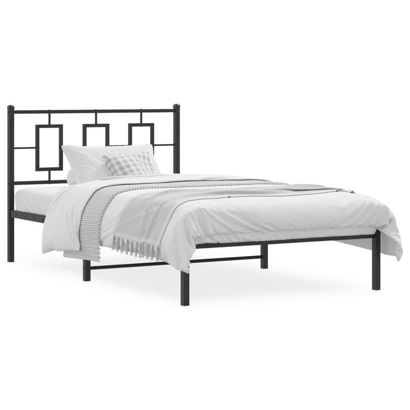 Casa si Gradina - Mobilier - Paturi si accesorii - Paturi - Cadru de pat din metal cu tablie, negru, 107x203 cm - Infinity.ro
