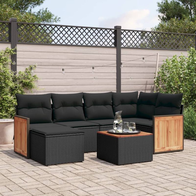 Casa si Gradina - Gradina si terasa - Mobilier exterior - Seturi mobila gradina - Set canapele de gradina cu perne, 7 piese, negru, poliratan - Infinity.ro