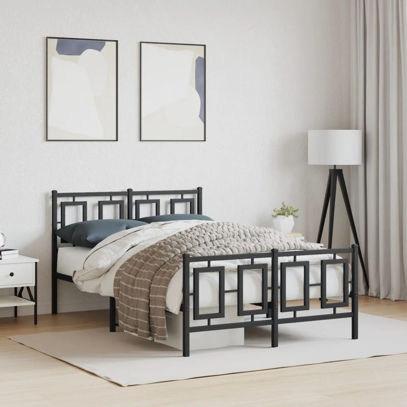 Casa si Gradina - Mobilier - Paturi si accesorii - Paturi - Cadru pat metalic cu tablie de cap/picioare, negru, 120x190 cm - Infinity.ro