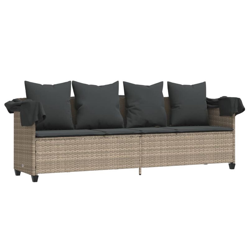 Casa si Gradina - Gradina si terasa - Mobilier exterior - Scaune si sezlonguri gradina - Sezlong cu baldachin si perne, gri deschis, poliratan - Infinity.ro