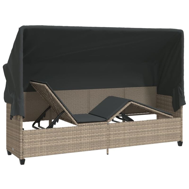 Casa si Gradina - Gradina si terasa - Mobilier exterior - Scaune si sezlonguri gradina - Sezlong cu baldachin si perne, gri deschis, poliratan - Infinity.ro