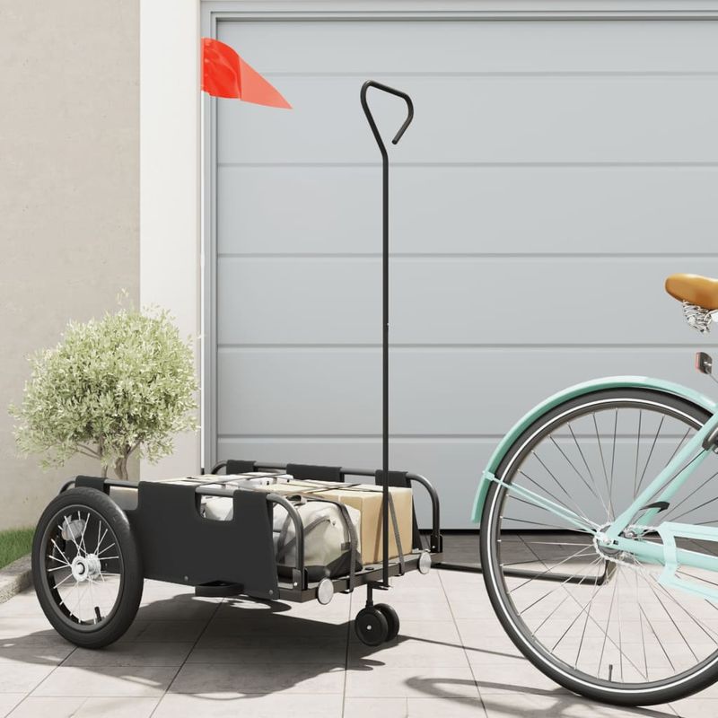 Sport si Outdoor - Ciclism - Accesorii pentru biciclete - Remorci biciclete - Remorca de bicicleta, negru, textil oxford și fier, mărime 124x64.5x36 cm - Infinity.ro