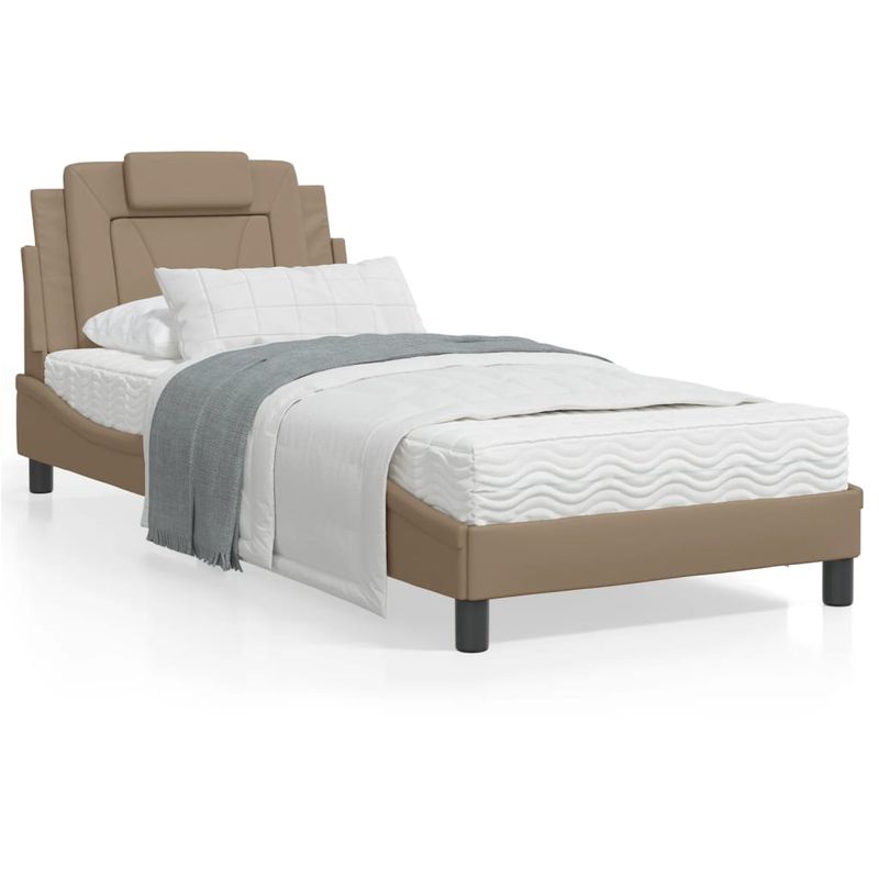 Casa si Gradina - Mobilier - Paturi si accesorii - Paturi - Cadru de pat cu lumini LED cappuccino 90x200 cm piele ecologica - Infinity.ro