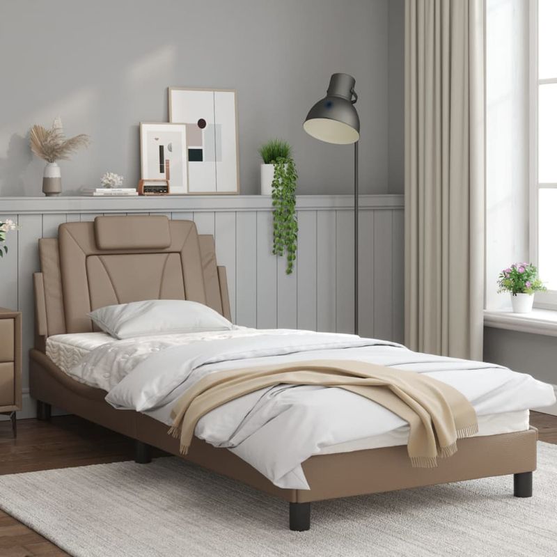 Casa si Gradina - Mobilier - Paturi si accesorii - Paturi - Cadru de pat cu lumini LED cappuccino 90x200 cm piele ecologica - Infinity.ro