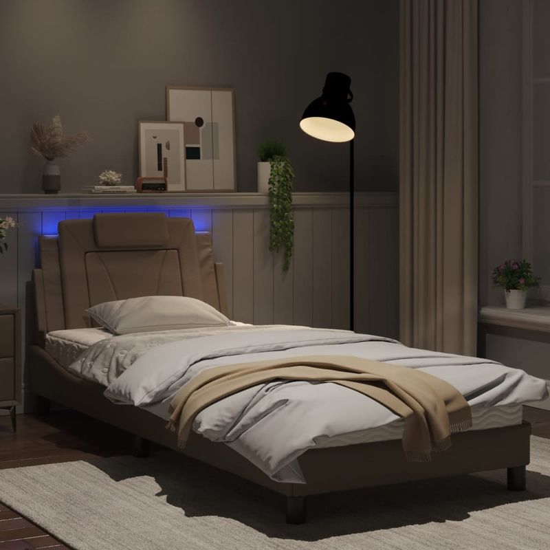 Casa si Gradina - Mobilier - Paturi si accesorii - Paturi - Cadru de pat cu lumini LED cappuccino 90x200 cm piele ecologica - Infinity.ro