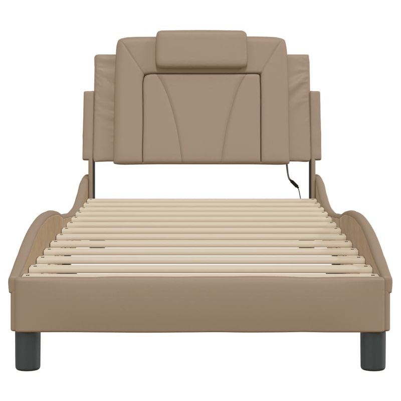 Casa si Gradina - Mobilier - Paturi si accesorii - Paturi - Cadru de pat cu lumini LED cappuccino 90x200 cm piele ecologica - Infinity.ro