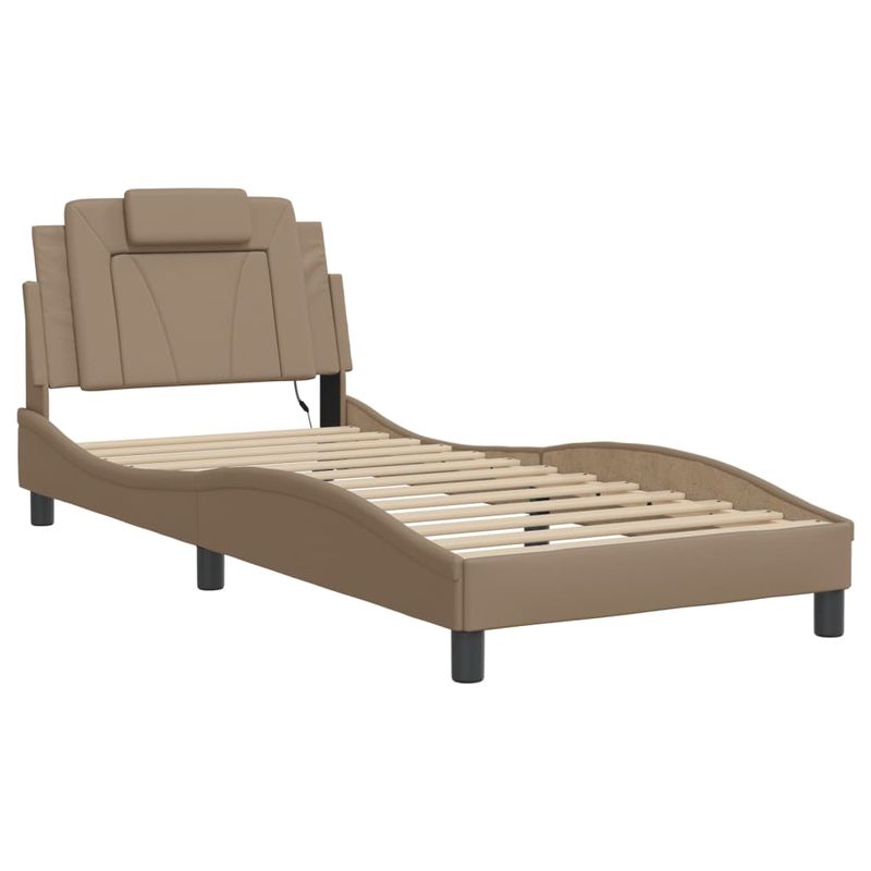 Casa si Gradina - Mobilier - Paturi si accesorii - Paturi - Cadru de pat cu lumini LED cappuccino 90x200 cm piele ecologica - Infinity.ro