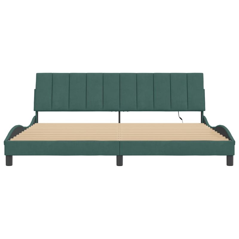 Casa si Gradina - Mobilier - Paturi si accesorii - Paturi - Cadru de pat cu lumini LED, verde inchis, 200x200 cm, catifea - Infinity.ro