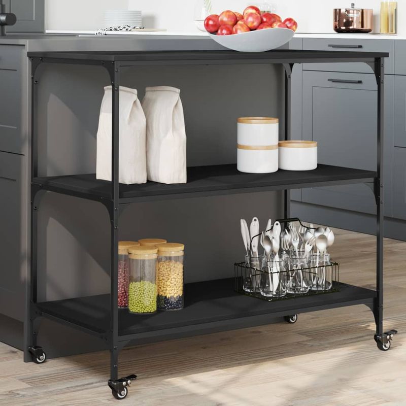 Casa si Gradina - Bucatarie si vesela - Ustensile bucatarie - Cosuri servire - Carucior de bucatarie, negru, 102x50x95 cm, lemn prelucrat - Infinity.ro