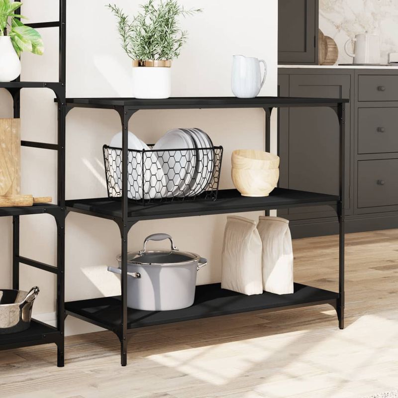 Casa si Gradina - Bucatarie si vesela - Ustensile bucatarie - Cosuri servire - Carucior de bucatarie, negru, 102x50x95 cm, lemn prelucrat - Infinity.ro