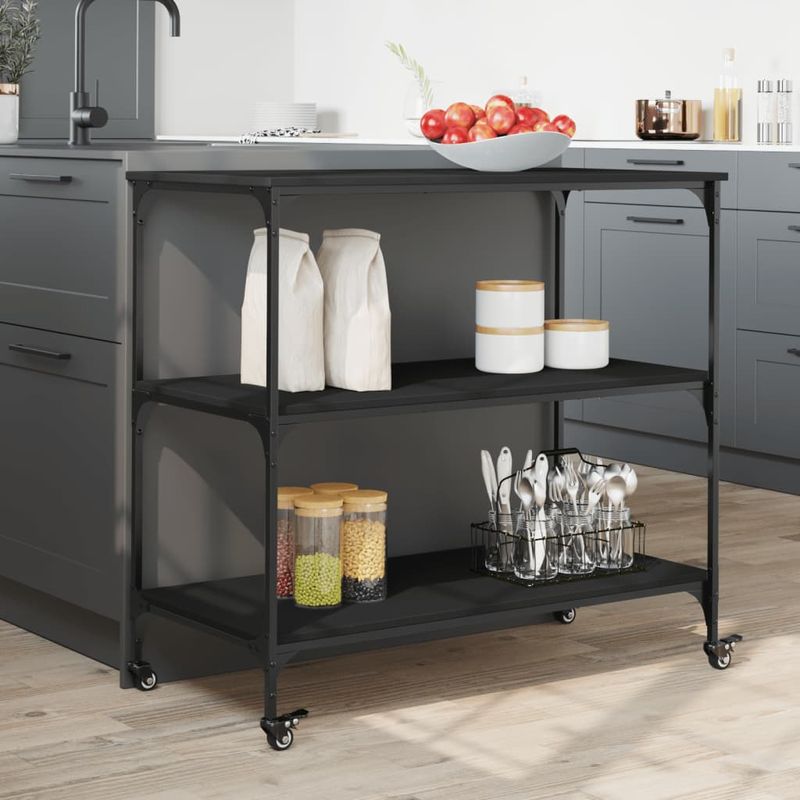 Casa si Gradina - Bucatarie si vesela - Ustensile bucatarie - Cosuri servire - Carucior de bucatarie, negru, 102x50x95 cm, lemn prelucrat - Infinity.ro