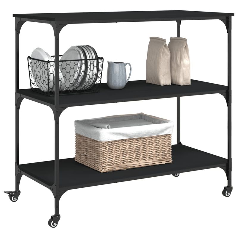 Casa si Gradina - Bucatarie si vesela - Ustensile bucatarie - Cosuri servire - Carucior de bucatarie, negru, 102x50x95 cm, lemn prelucrat - Infinity.ro