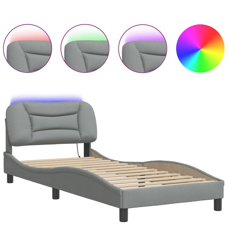 Casa si Gradina - Mobilier - Paturi si accesorii - Paturi - Cadru de pat cu lumini LED, gri deschis, 90x200 cm, textil - Infinity.ro