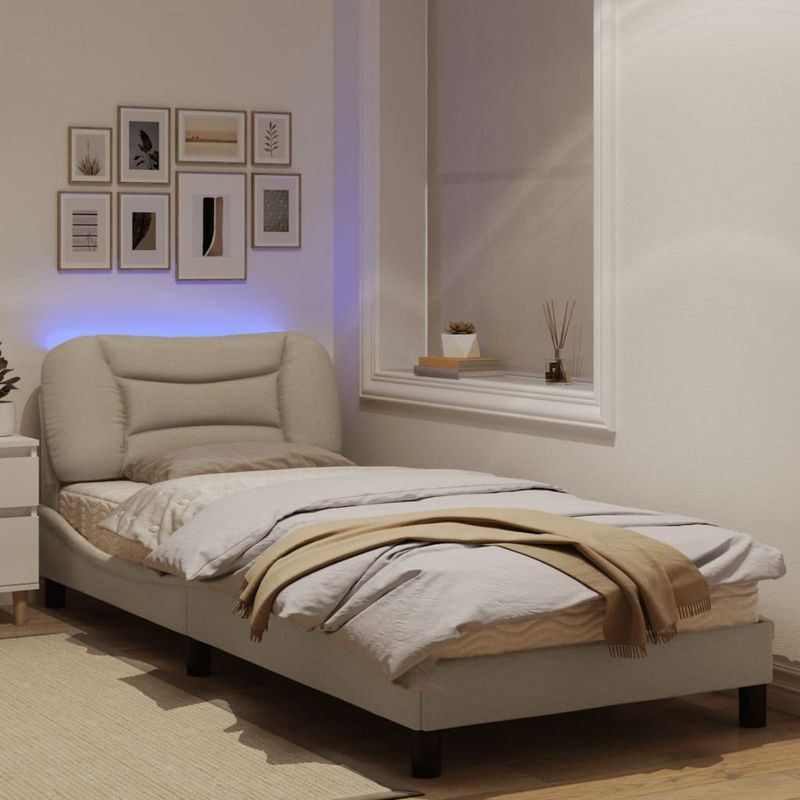 Casa si Gradina - Mobilier - Paturi si accesorii - Paturi - Cadru de pat cu lumini LED, crem, 90x200 cm, textil - Infinity.ro