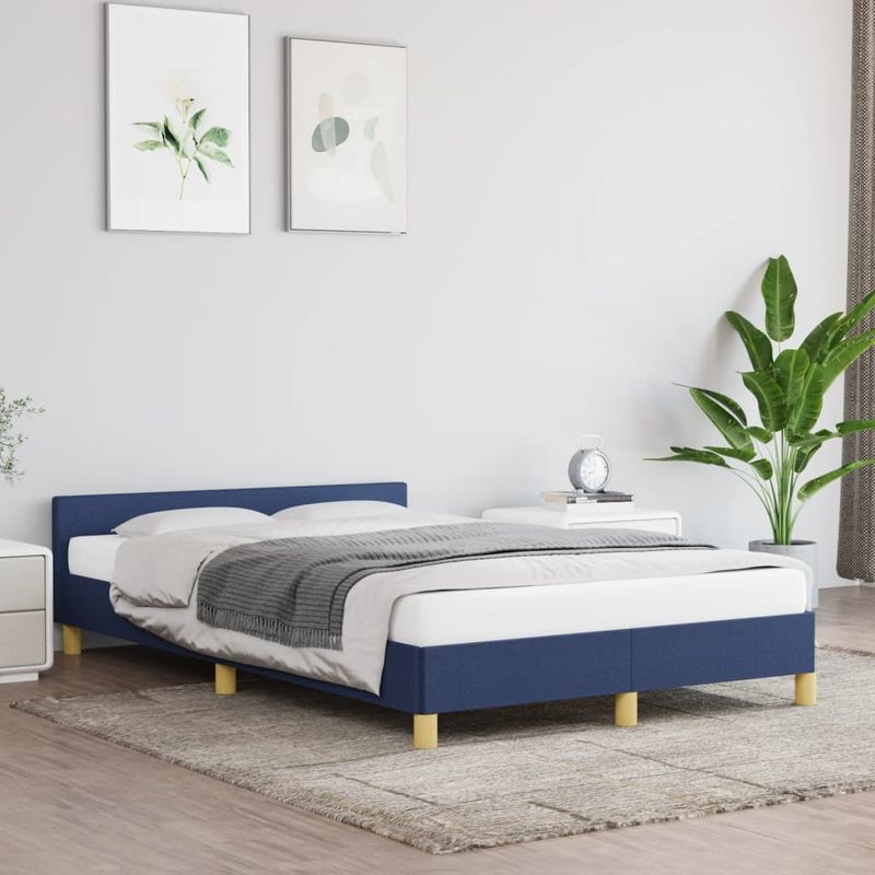 Casa si Gradina - Mobilier - Paturi si accesorii - Paturi - Cadru de pat cu tablie, albastru, 120x190 cm, material textil - Infinity.ro