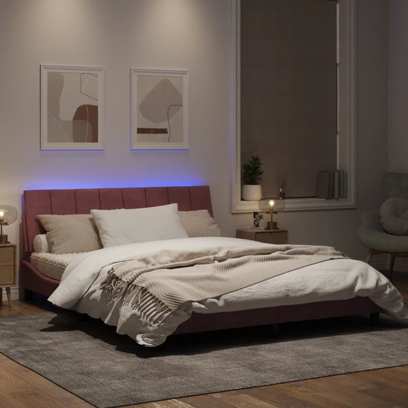 Casa si Gradina - Mobilier - Paturi si accesorii - Paturi - Cadru de pat cu lumini LED, roz, 160x200 cm, catifea - Infinity.ro
