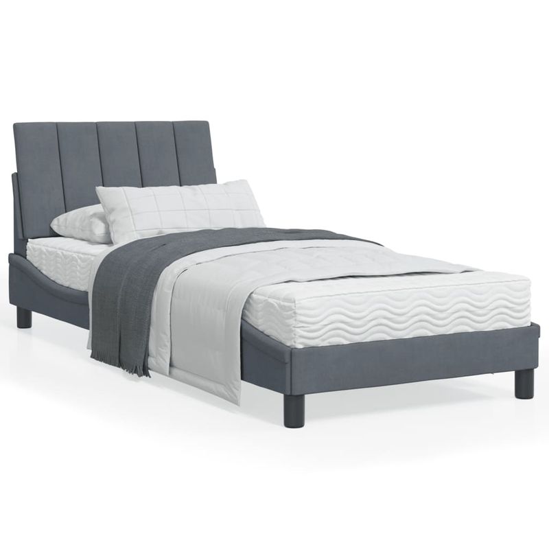 Casa si Gradina - Mobilier - Paturi si accesorii - Paturi - Cadru de pat cu tablie, gri inchis, 90x200 cm, catifea - Infinity.ro
