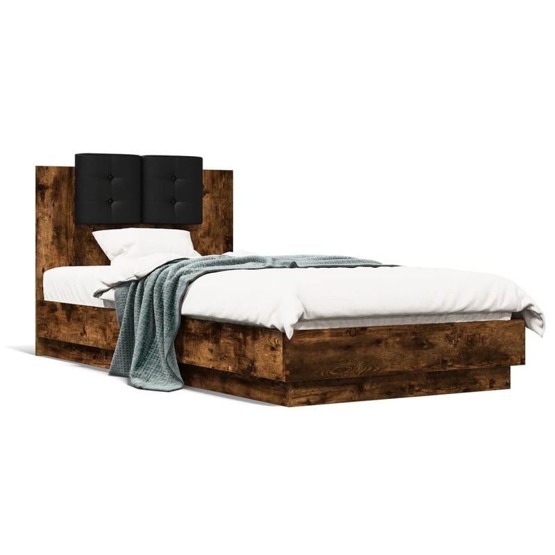 Casa si Gradina - Mobilier - Paturi si accesorii - Paturi - Cadru de pat cu tablie stejar fumuriu 75x190 cm lemn prelucrat - Infinity.ro