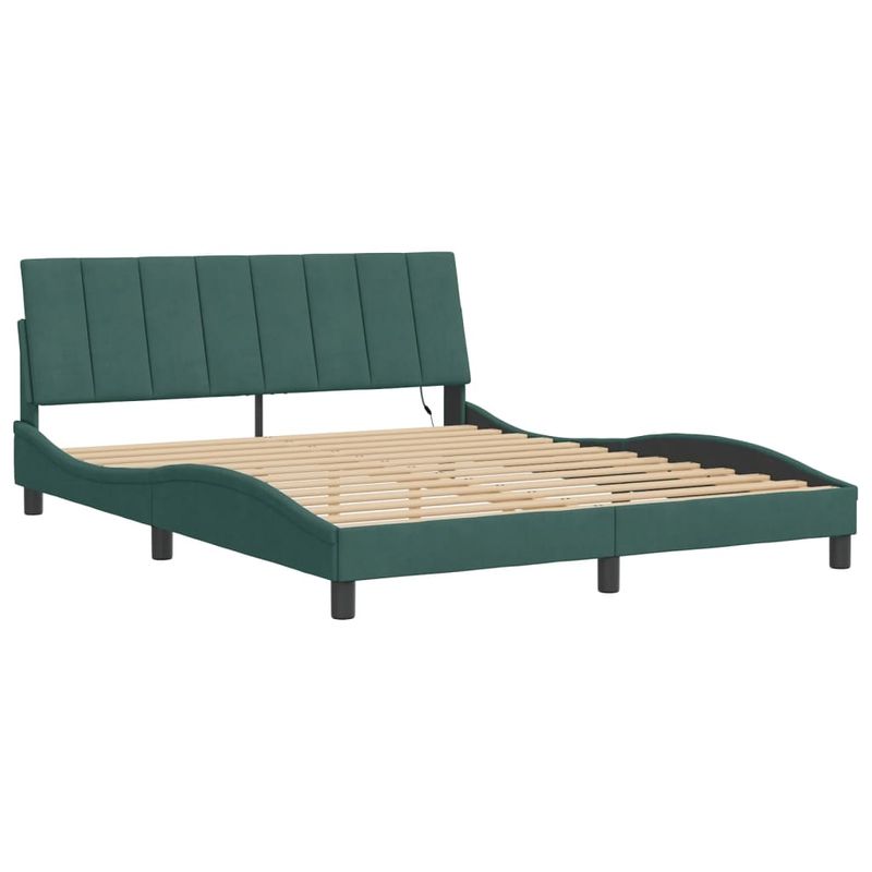 Casa si Gradina - Mobilier - Paturi si accesorii - Paturi - Cadru de pat cu lumini LED, verde inchis, 160x200 cm, catifea - Infinity.ro