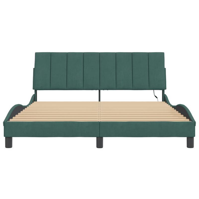 Casa si Gradina - Mobilier - Paturi si accesorii - Paturi - Cadru de pat cu lumini LED, verde inchis, 160x200 cm, catifea - Infinity.ro