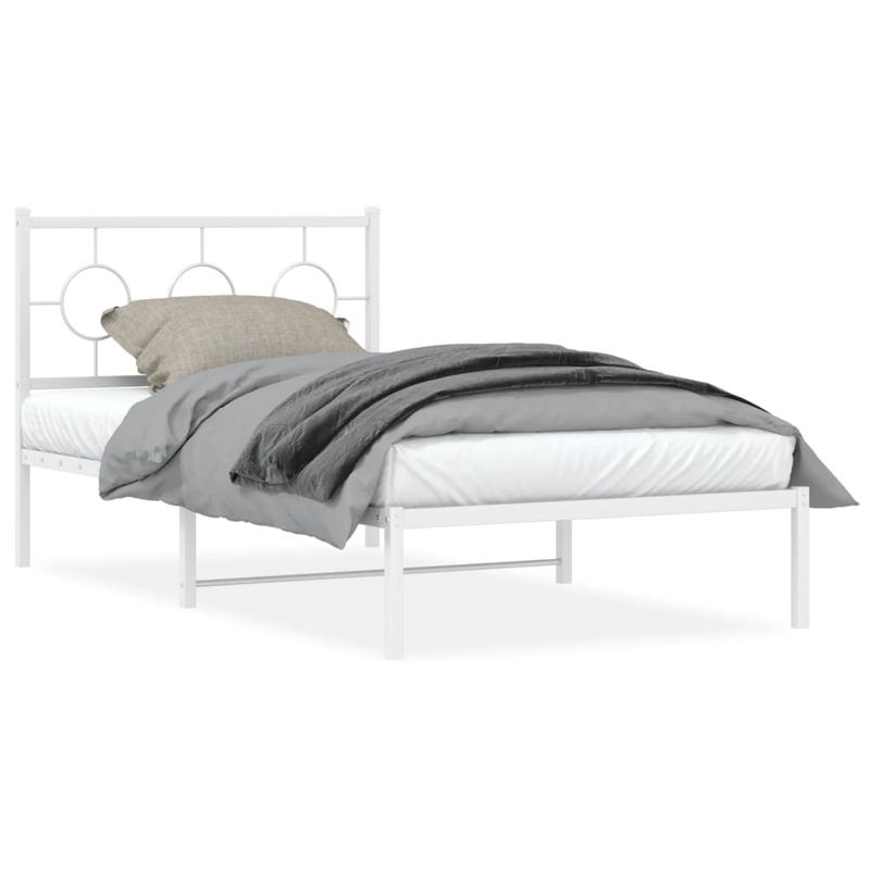 Casa si Gradina - Mobilier - Paturi si accesorii - Paturi - Cadru de pat din metal cu tablie, alb, 100x200 cm - Infinity.ro