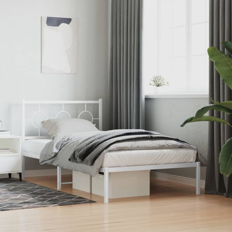 Casa si Gradina - Mobilier - Paturi si accesorii - Paturi - Cadru de pat din metal cu tablie, alb, 100x200 cm - Infinity.ro