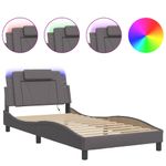 Casa si Gradina - Mobilier - Paturi si accesorii - Paturi - Cadru de pat cu lumini LED, gri, 100x200 cm, piele ecologica - Infinity.ro