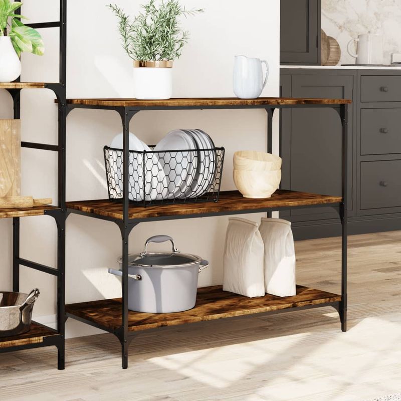 Casa si Gradina - Bucatarie si vesela - Ustensile bucatarie - Cosuri servire - Carucior de bucatarie stejar fumuriu 102x50x95 lemn prelucrat - Infinity.ro