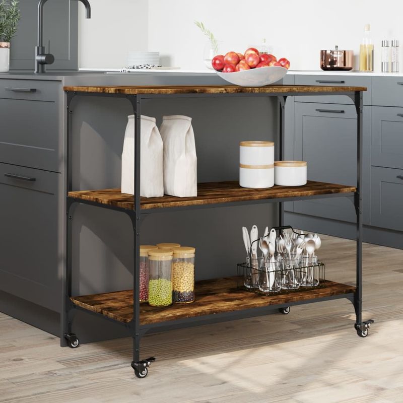 Casa si Gradina - Bucatarie si vesela - Ustensile bucatarie - Cosuri servire - Carucior de bucatarie stejar fumuriu 102x50x95 lemn prelucrat - Infinity.ro
