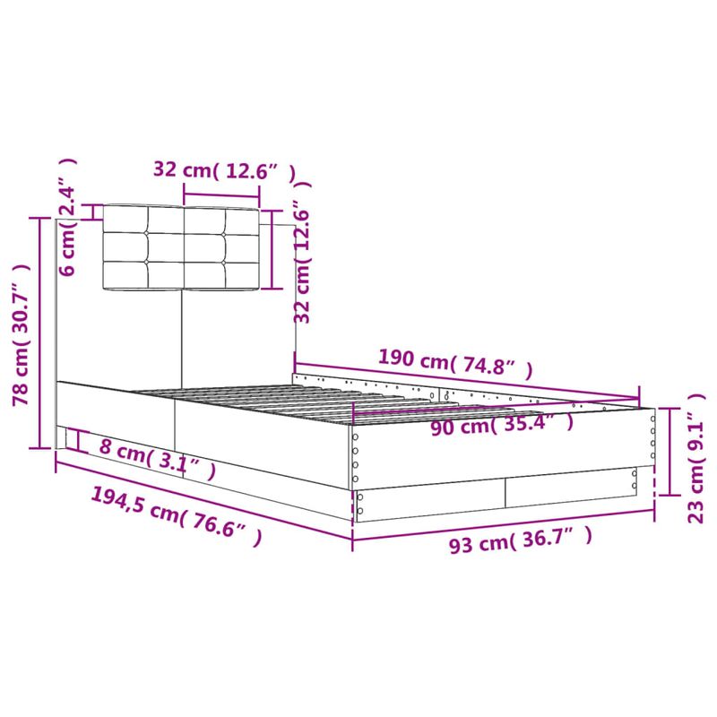 Casa si Gradina - Mobilier - Paturi si accesorii - Paturi - Cadru de pat cu tablie stejar fumuriu 90x190 cm lemn prelucrat - Infinity.ro