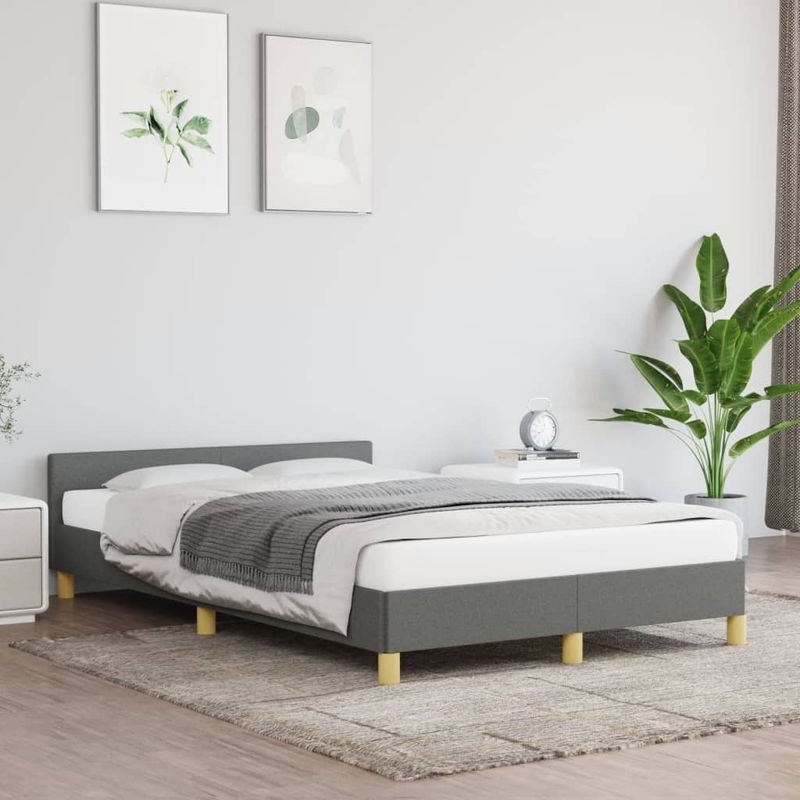 Casa si Gradina - Mobilier - Paturi si accesorii - Paturi - Cadru de pat cu tablie, gri inchis, 120x190 cm, material textil - Infinity.ro