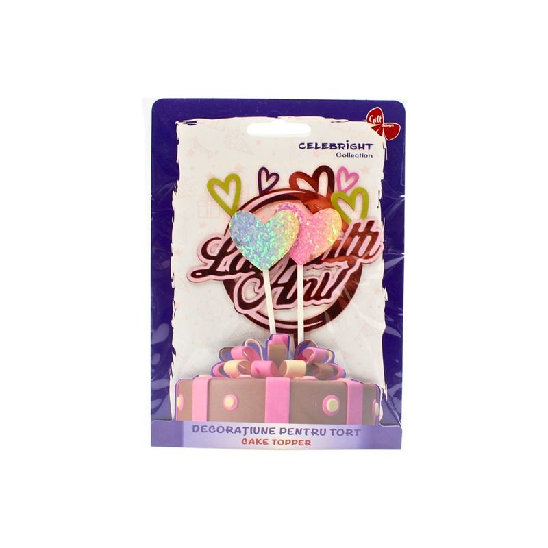 Casa si Gradina - Decoratiuni - Decoratiuni petrecere - Accesorii pentru petrecere - Cake Topper tort cerc roz cu inimioare - Infinity.ro