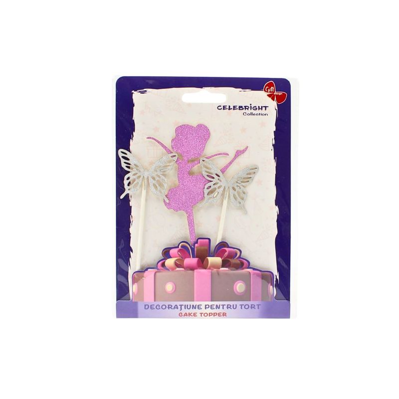 Casa si Gradina - Decoratiuni - Decoratiuni petrecere - Accesorii pentru petrecere - Cake Topper tort balerina mov glitter cu fluturasi - Infinity.ro
